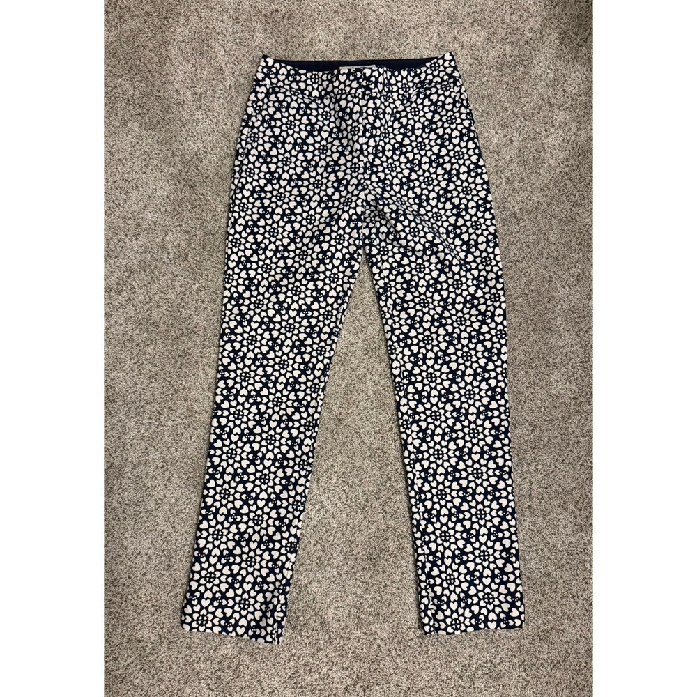 Boden Richmond Trousers Navy and White Heart Print 6R Slim Straight